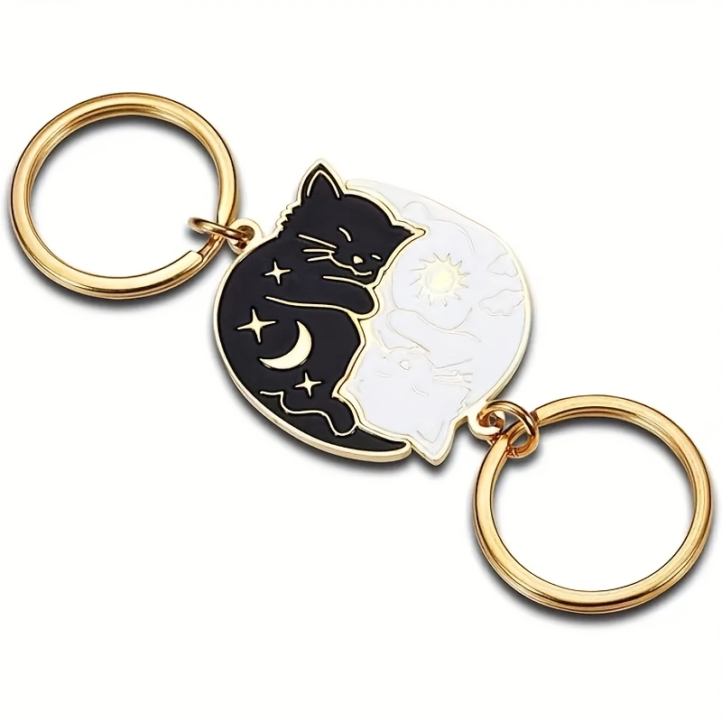 TEMU Black & White Cat Couple Keychain - Elegant Alloy, Perfect Valentine's Day Gift For Him/her, Cat Lover Gifts