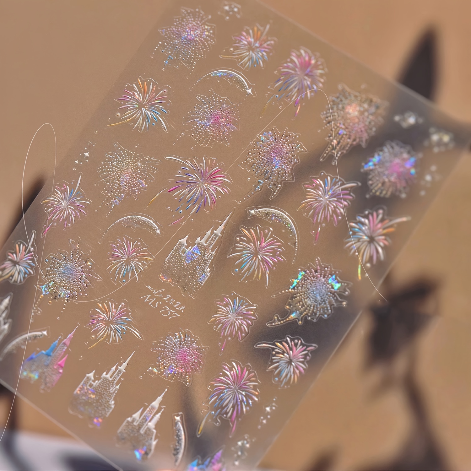 Image of 2025 Castle Fireworks Nail Stickers - Self Adhesive Sparkling Powder Nail Stickers, Cartoon Style, Colorful Design, Essential For Parties - Ideal Gift For Nail Enthusiasts, Party Decoration