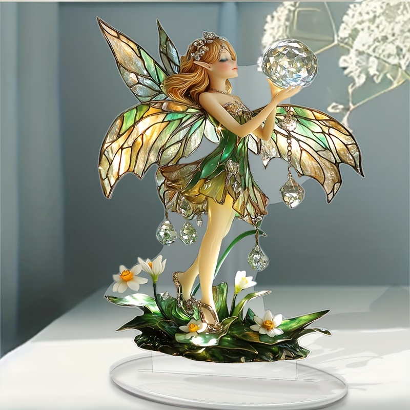 

2d Flat 1pc Acrylic Fairy Figurine With Crystal Accents, Multipurpose Decorative Tabletop Ornament, Ideal For Birthday Gifts, Party Decor, And Office Art, For Sister, Best Friend, And Home Enthusiasts