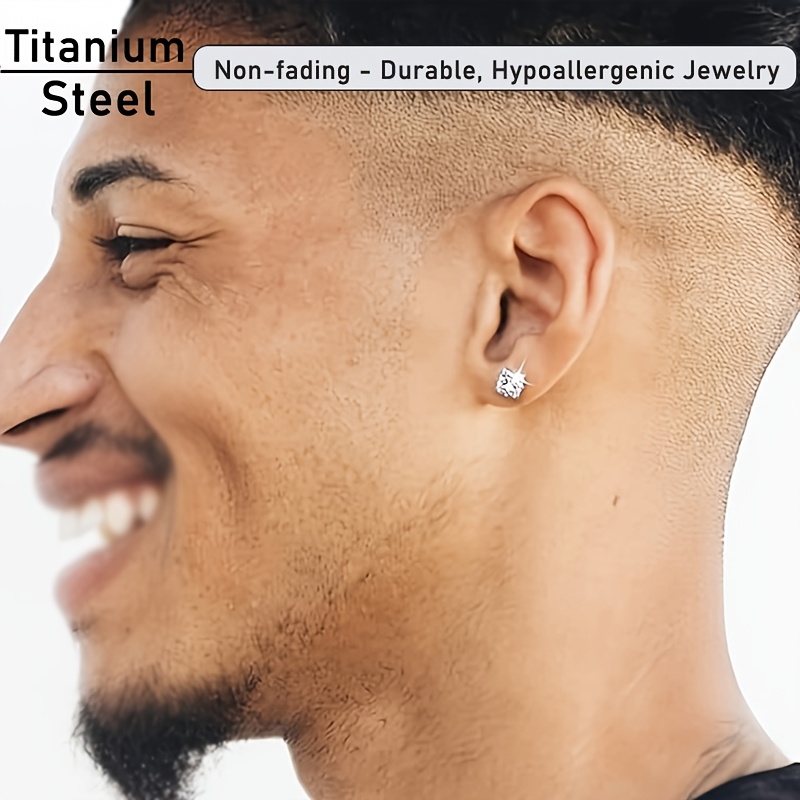 TEMU Juego de 1 par de aretes de acero inoxidable de titanio 316 que decoloran para , aretes de espiga cuadrados con circonita cúbica sintética,