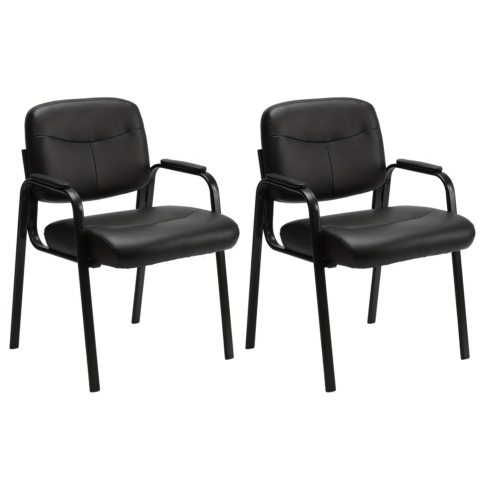 

Guest Chairs- Set Of 2 Chair, Reception Chair With Padded Arms Pu Leather Conference Room Chair Desk Chair Without Wheels For Home Office