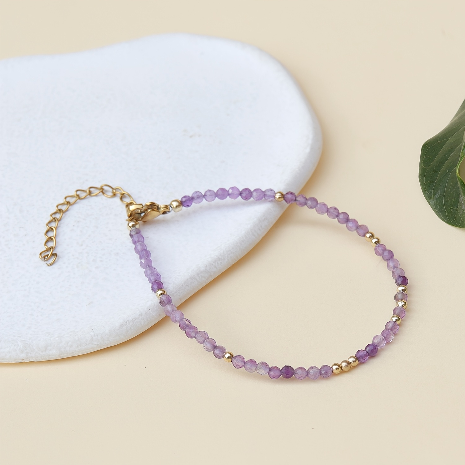 3mm Faceted Purple Natural Stone Beaded Bracelet, Unisex