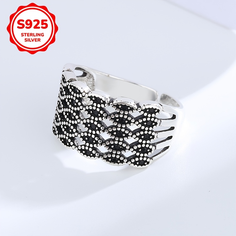 Vintage Open Ring 925 Sterling Silver with CZ Boho Style