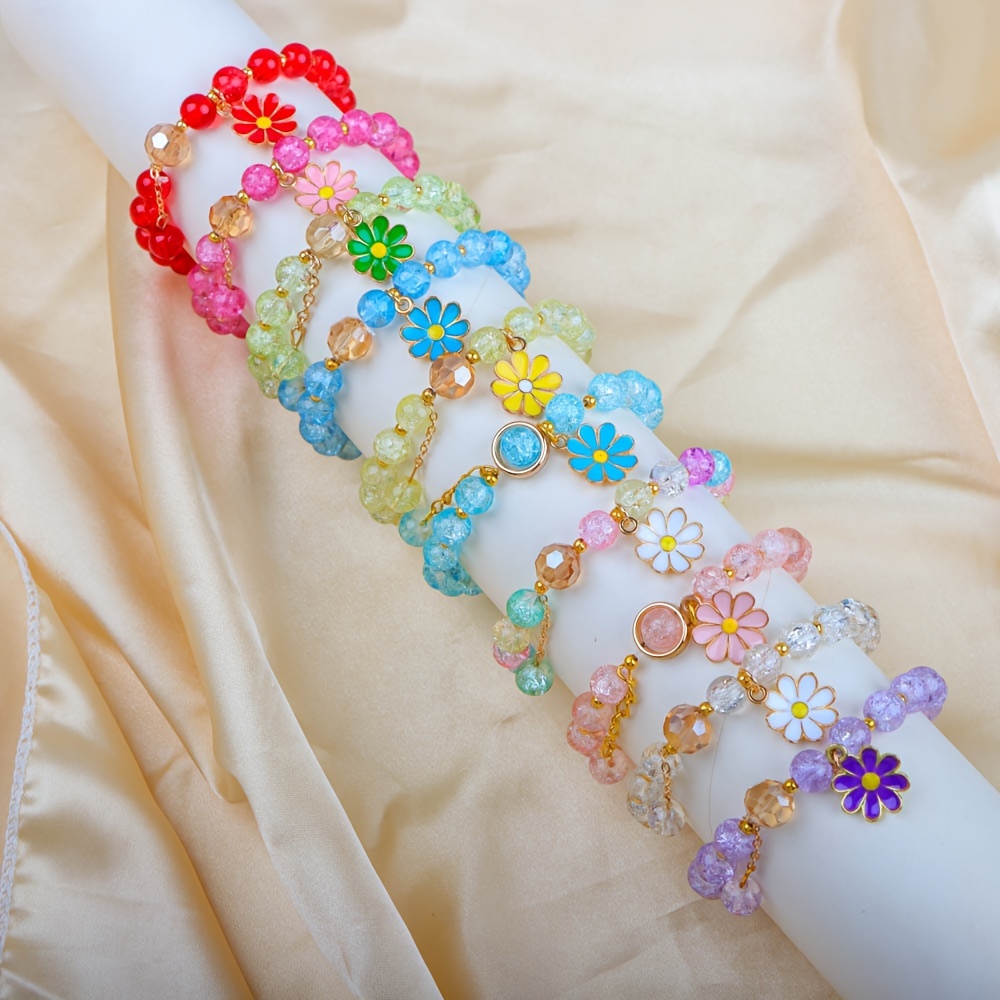 

10pcs/set Fresh Flower Daisy Bead Bracelets, Women' Dating Party Decorations, Perfect Gifts , Flower Bracelet