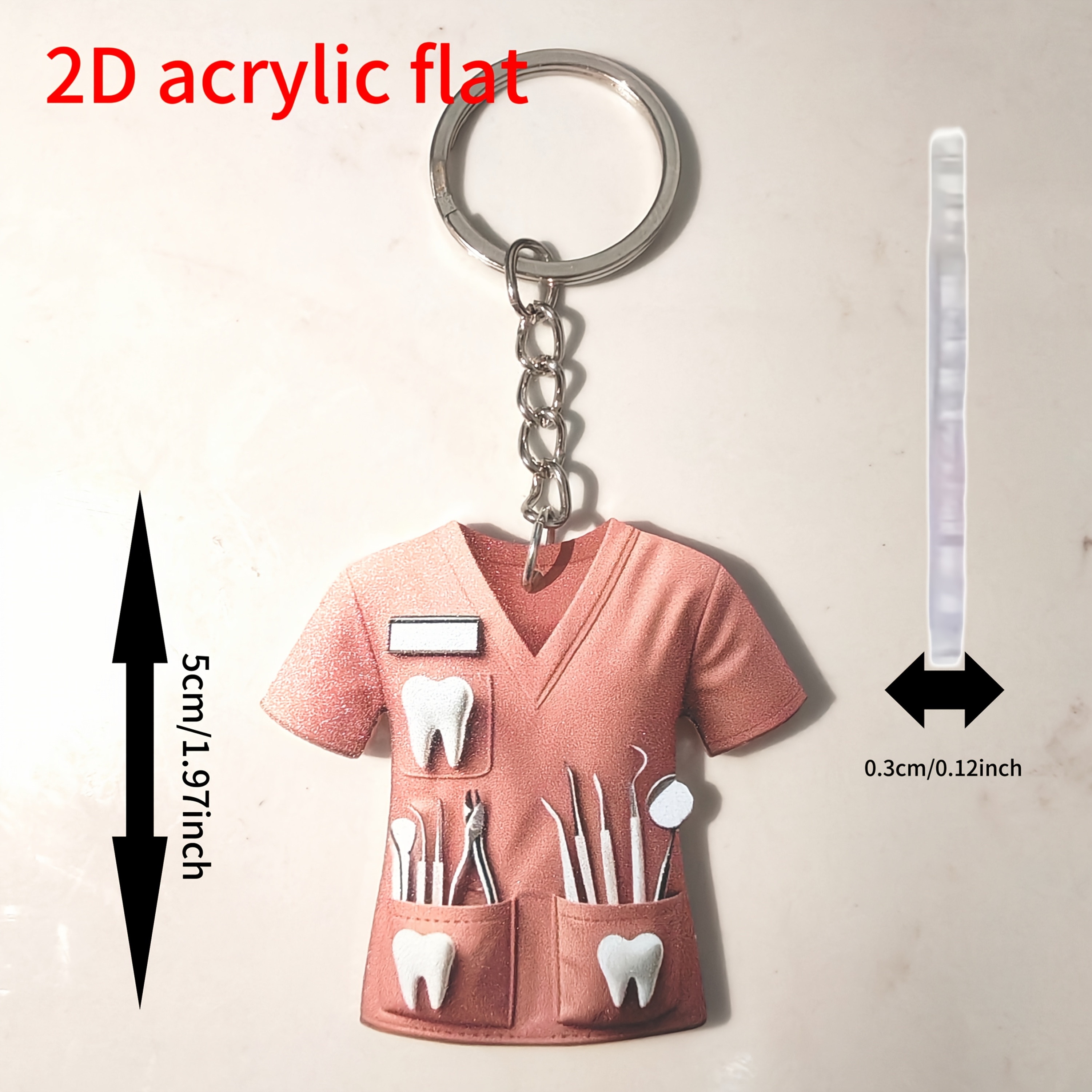 2d Flat, 2d Flat Acrylic Dental Nurse Keychain - Waterproof Shirt & Dental Tools Design With Accessories, An Ideal Gift For Dental Professionals , 2d Flat