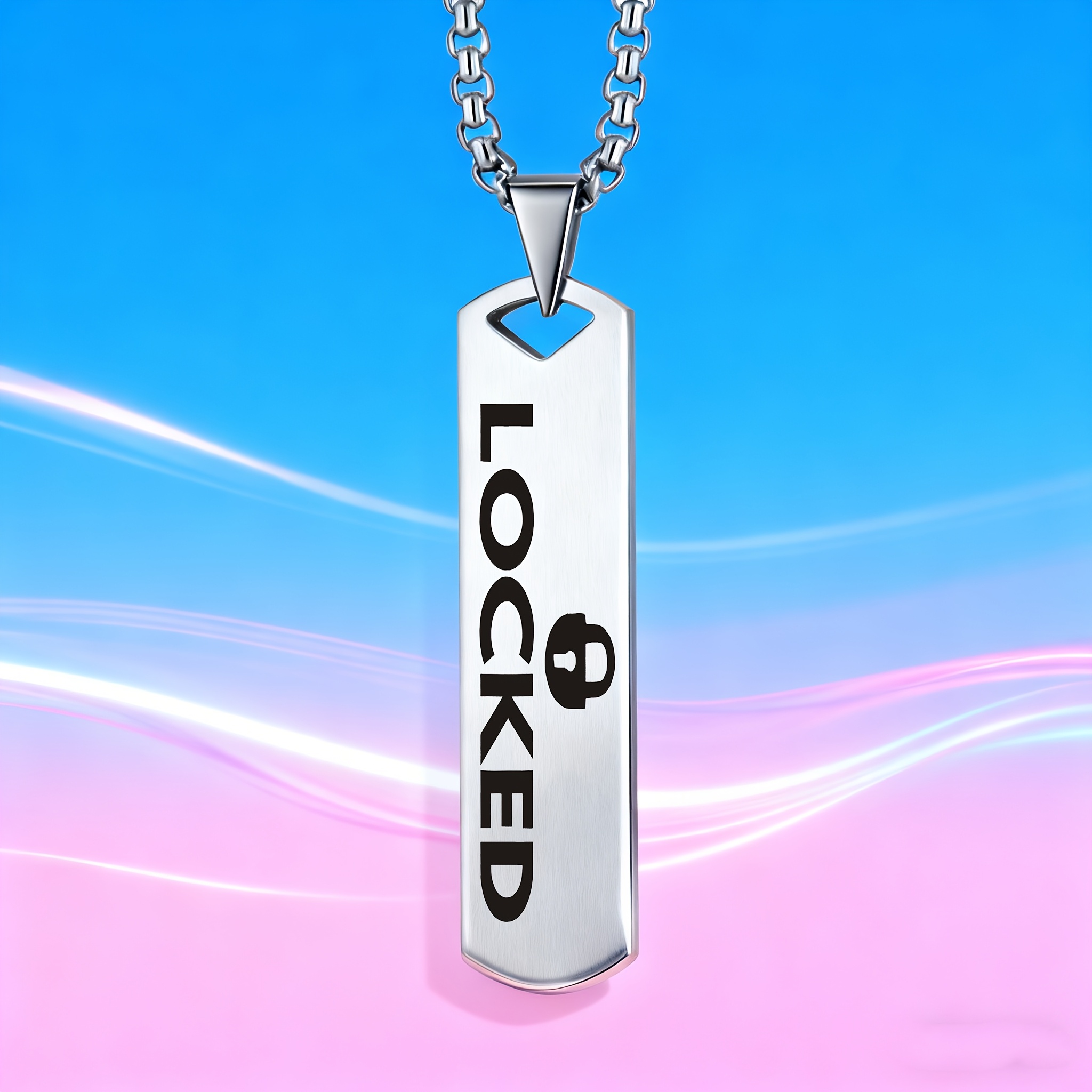 Men's Trendy 'LOCKED' Lock Pattern Stainless Steel Pendant