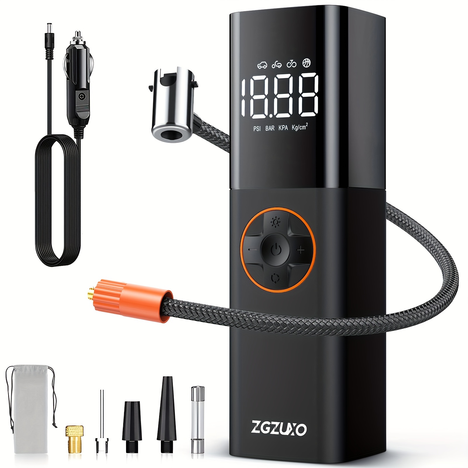 TEMU Tire Inflator Portable Air Compressor, 150psi Auto Air Pump For Car Tires, Electric Tire Pump With Lcd Digital Pressure Gauge & Led Light For