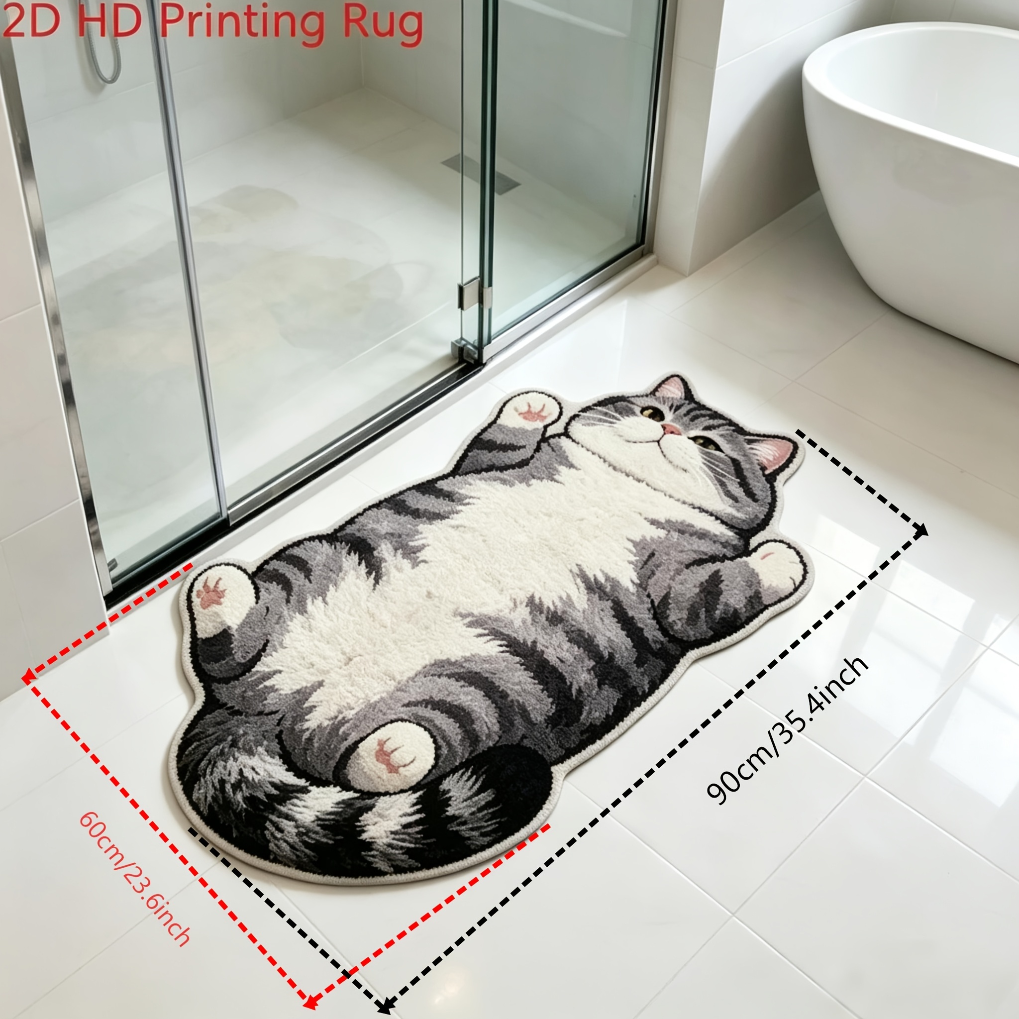 TEMU Cute Fat Cat Entrance Door Mat, Cream Style Imitation Cashmere Rug, Non-slip Backing, Machine Washable 2d Printed Thin Floor Carpet For Home