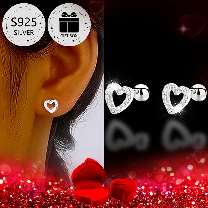 

Lot de 2 Boucles d'Oreilles Luxueuses en de Cœur pour Femmes, Argent Sterling 925 avec , Design à Vis , Cadeau pour la Saint-Valentin, Fêtes et , Poids Total, Emballage en Boîte Cœur, Pour