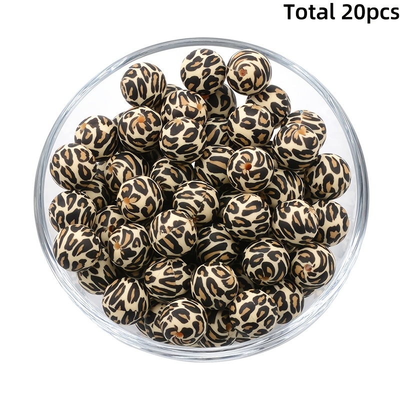 20 Printed Silicone Beads, 12/15mm Leopard Print Cow Pattern Silicone Beads For Necklace And Bracelet Making, Jewelry Crafting, And Keychain Decoration