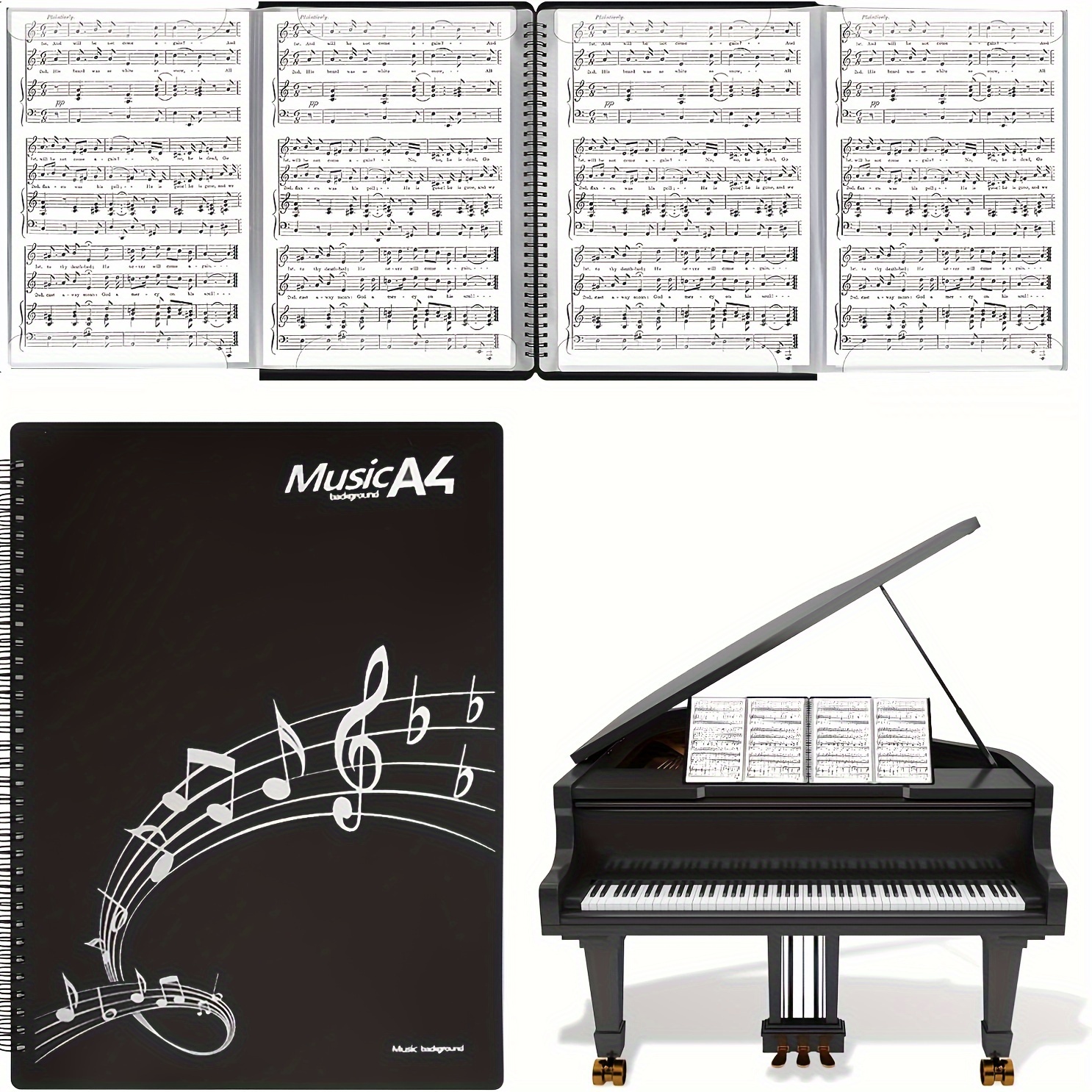 

Sheet Music Folders Music Binder 4 Pages Expand Spiral-bound A4 Size 10 Sleeves 40 Pockets (black)