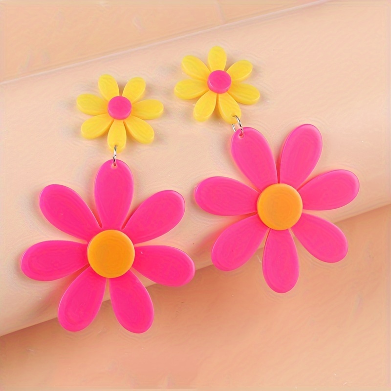 Women's Fluorescent Sunflower Acrylic Dangle Earrings