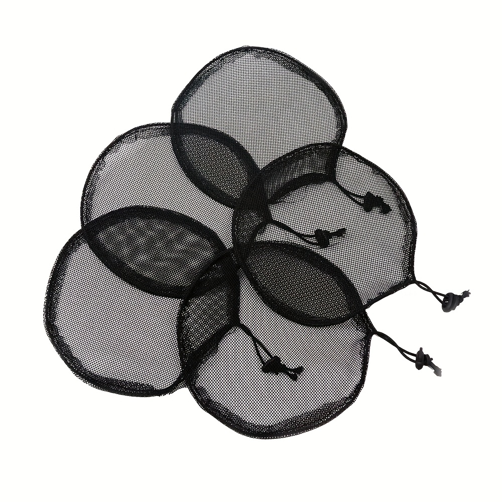 Image of 5pcs Black Ponytail Hair Net Ponytail Wig Cap With Elastic Drawstring Ponytail For Making Hair Bun Hair Wig Making Tool For Women (round)
