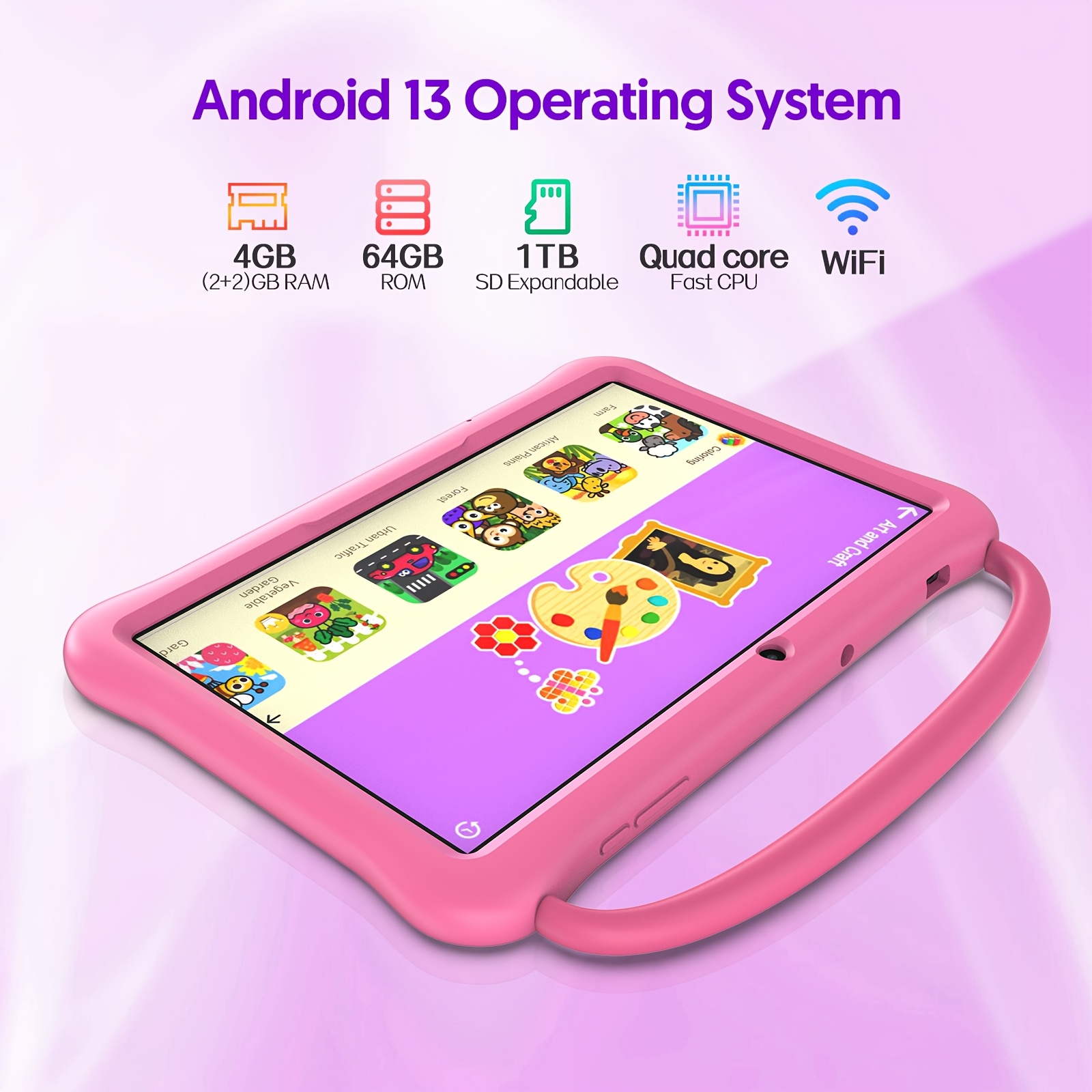 BAKEN Kids Tablet, Android 13 Tablet For Kids 10 Inch, Tablet Octa-Core CPU 64GB ROM 2GB RAM 1TB SD Card Expandable, Children'S Tablet With Case, Wifi Tablet Parental Control, Dual Camera, Shockproof Case For Kids Tablets, 1280*800 IPS HDTouch Screen