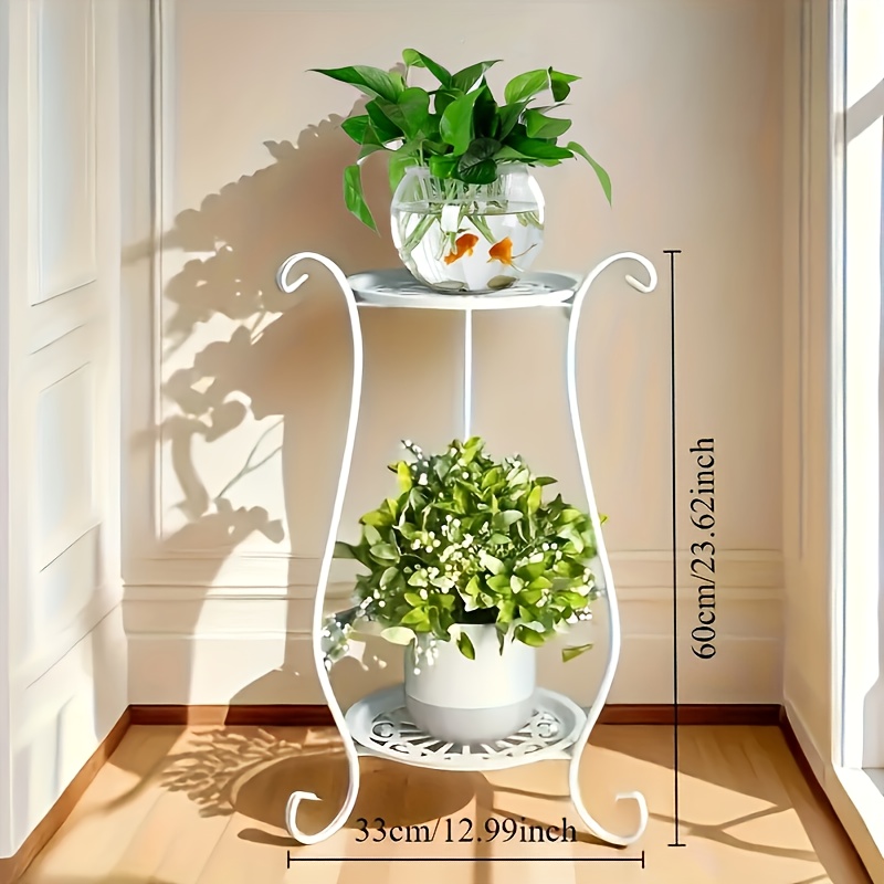 Image of 1pc 2-tier Metal Plant Stand, Indoor And Outdoor Floor Flower Pot Rack. Bracket, Home Garden Courtyard Decoration Display Rack