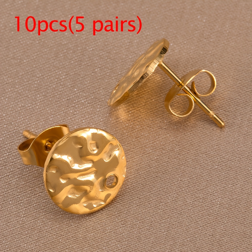 10 Sets Stainless Steel Stud Earrings With Ear Plugs Set Premium Texture Marbleized Circle Piece Soldering Pin Earrings Bracket