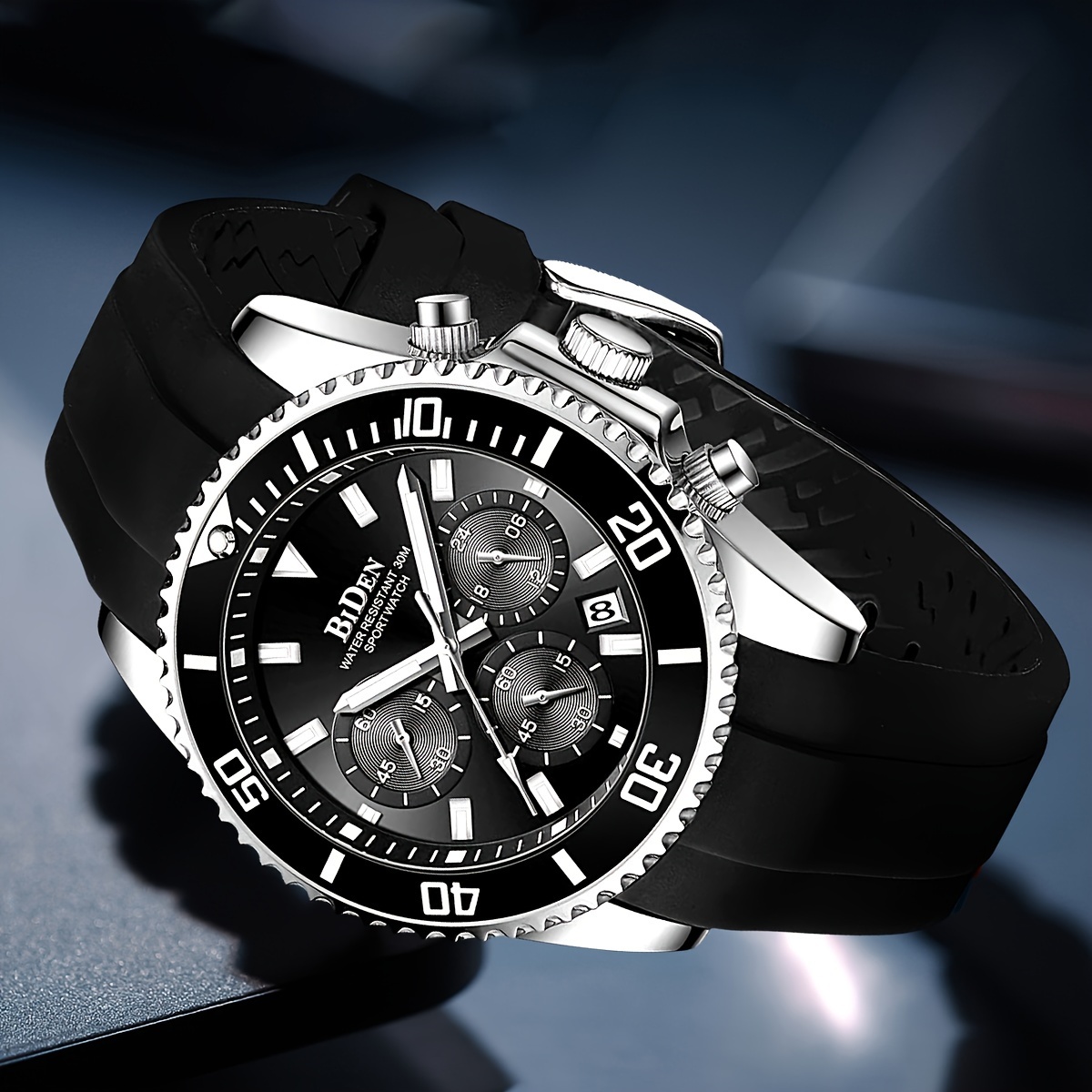 stylish boys sports watch with silicone band multi functional quartz movement   case   outdoor activities gifts details 0