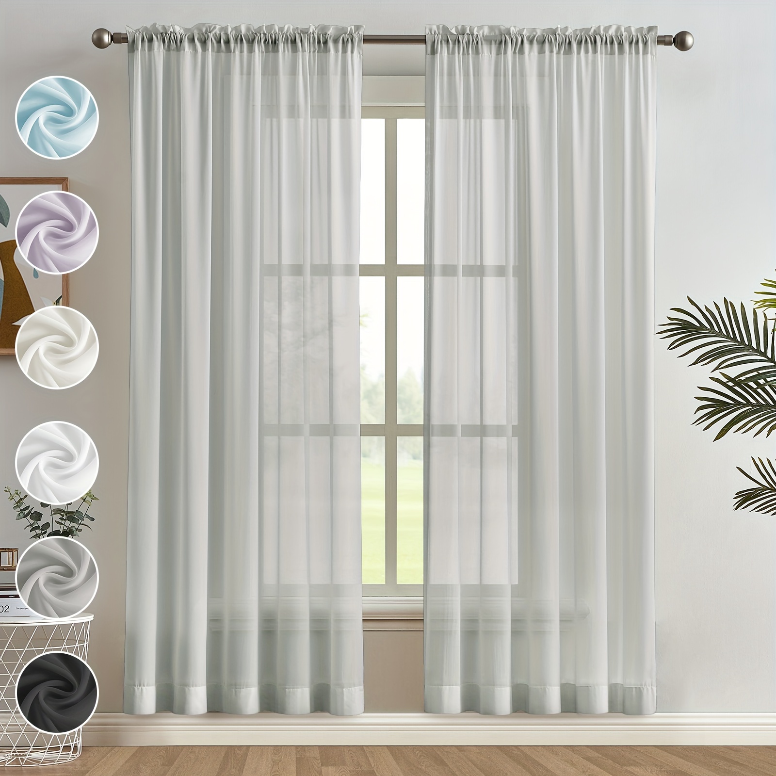 

2 Panels Chiffon Sheer Curtains Rod Pocket Soft Silky Texture Sheer Window Panels Light Filtering Sheer Drapes For Living, Dining, Bedroom Decor