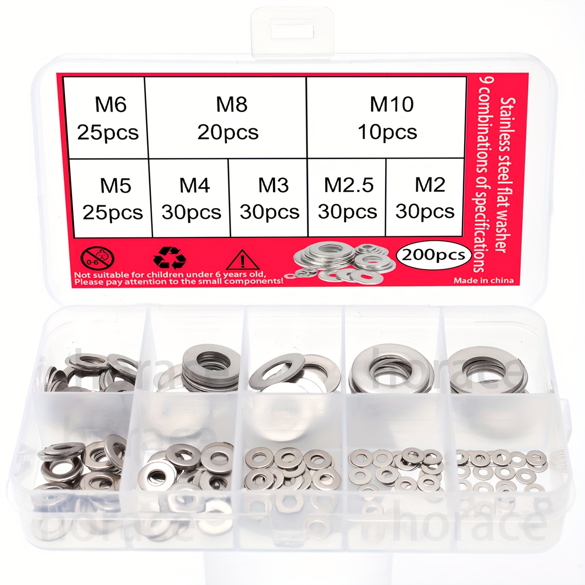 TEMU 600pz/200pz Rondelle in Acciaio , Bulloni per Viti, Set di Rondelle , Kit Assortimento di Rondelle in Metallo 9 Misure (M2 M2.5 M3 M4 M5 M6 M8