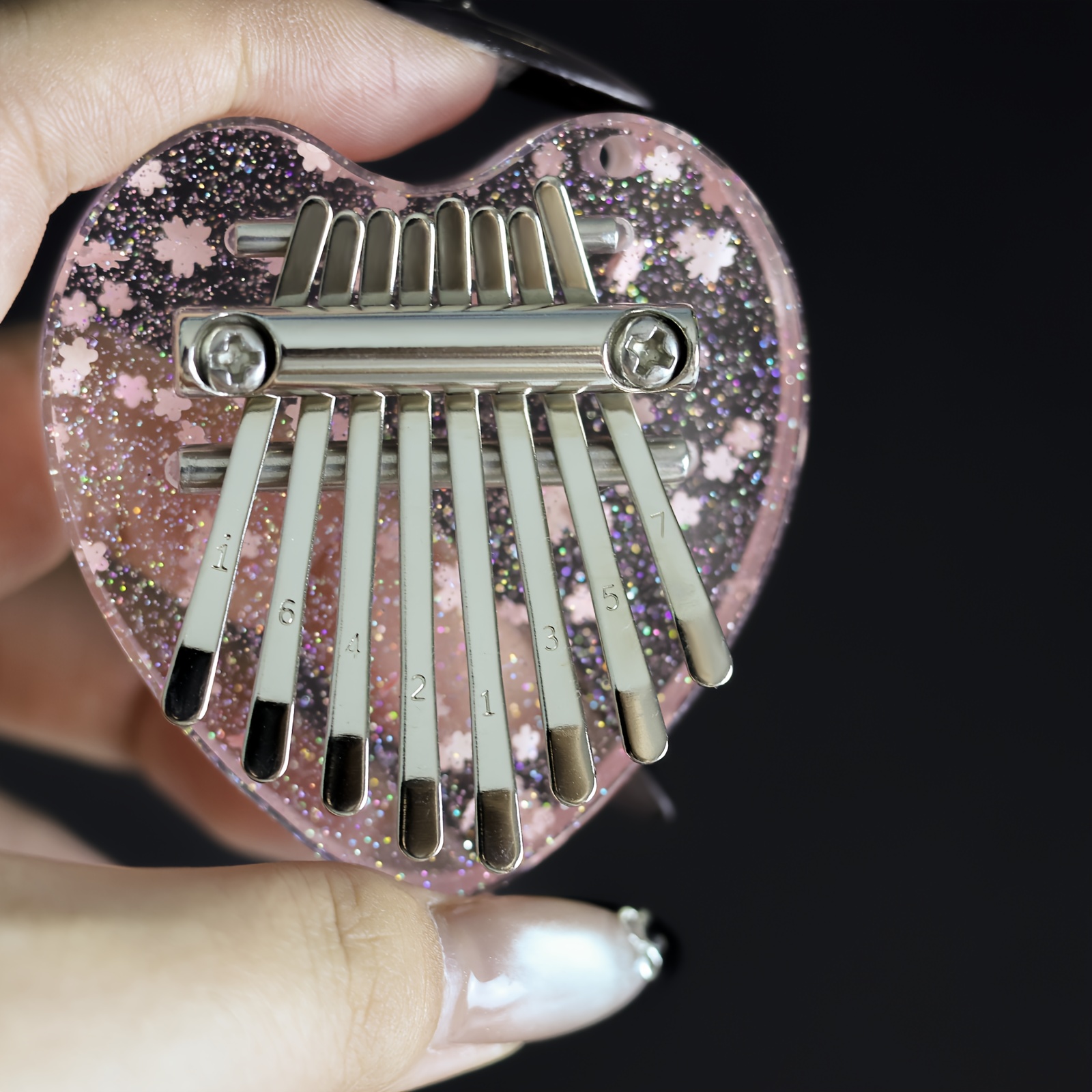 Image of Love-shaped 8-key Cherry Kalimba Pendant, Easy To Carry, No Odour, Cute Musical Instrument Pendant Key Chain Accessory, A For Gifts
