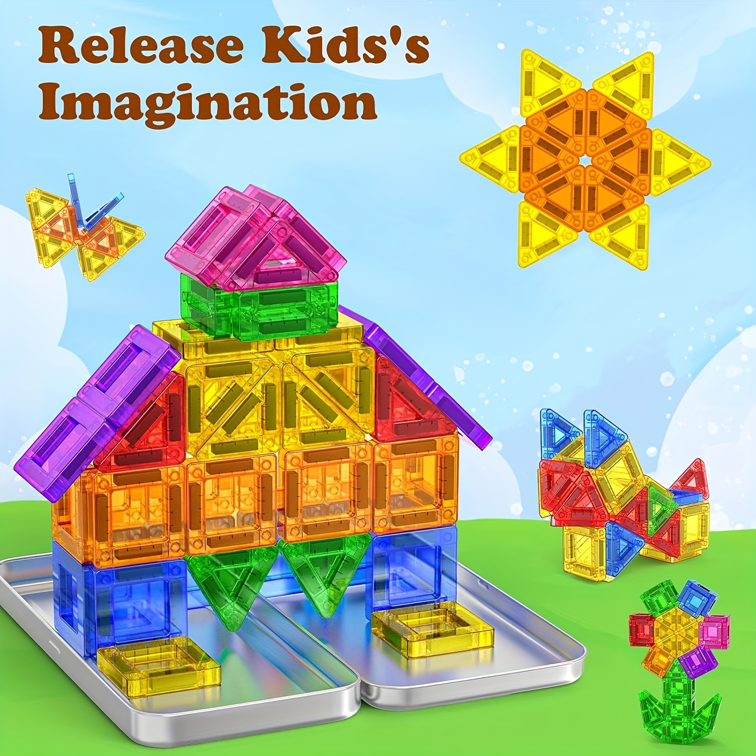 TEMU Mini Travel Set Of Magnetic Tiles For Kids, Magnetic Building Blocks For Play And Education, Sensory Toys For Learning, Ideal Birthday Gifts For Boys And Girls Aged 3 And Up