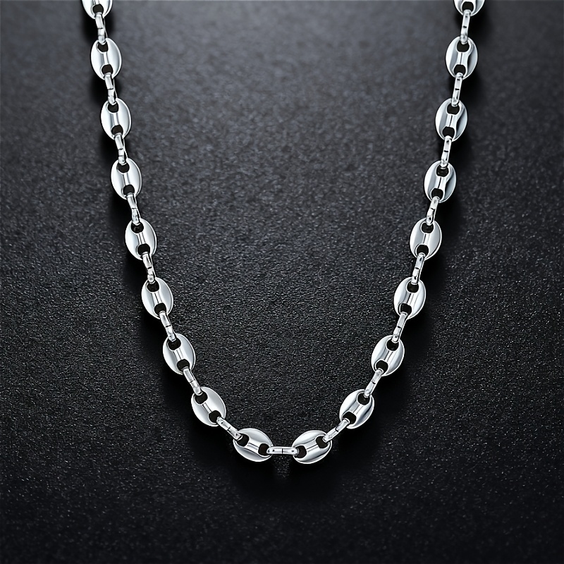 TEMU Unisex Minimalist Stainless Steel Coffee Bean Necklace, Fashionable Oval Geometric Pendant. Perfect For Daily Wear, Parties, And Gatherings, A