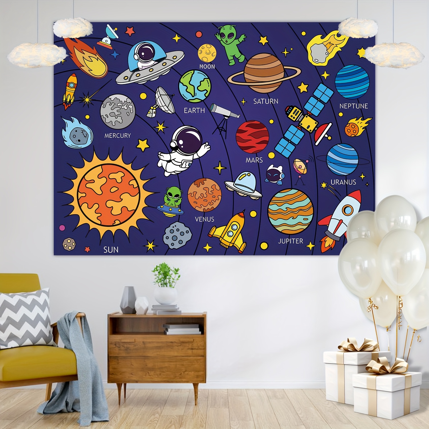 Image of Gift For Her/him Set Of Supplies For -themed Party, Including A Coloring Poster, Versatile Outer Space Activity Sheets, Drawing Paper, And A Tablecloth For Birthday Celebrations Halloween Christmas