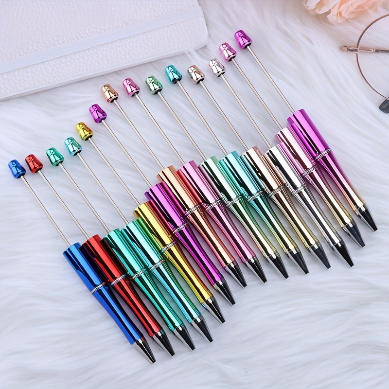 

10pcs Uv Plating Beaded Pen Plated Colorful Beaded Pen Creative Diy Handmade Gift Pen Personality Fashion Gradient Color Plastic Ballpoint Pen (10 Random Colors)