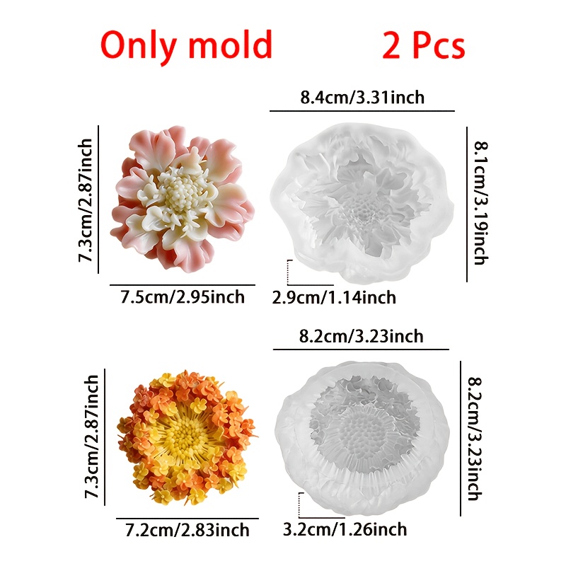 TEMU Resin Silicone Mold - 2pcs Set Of 3d Dahlia Persian Daisy Silicone Molds, Double-layer Petal Flower Candle Molds, Epoxy Resin Gypsum Decoration
