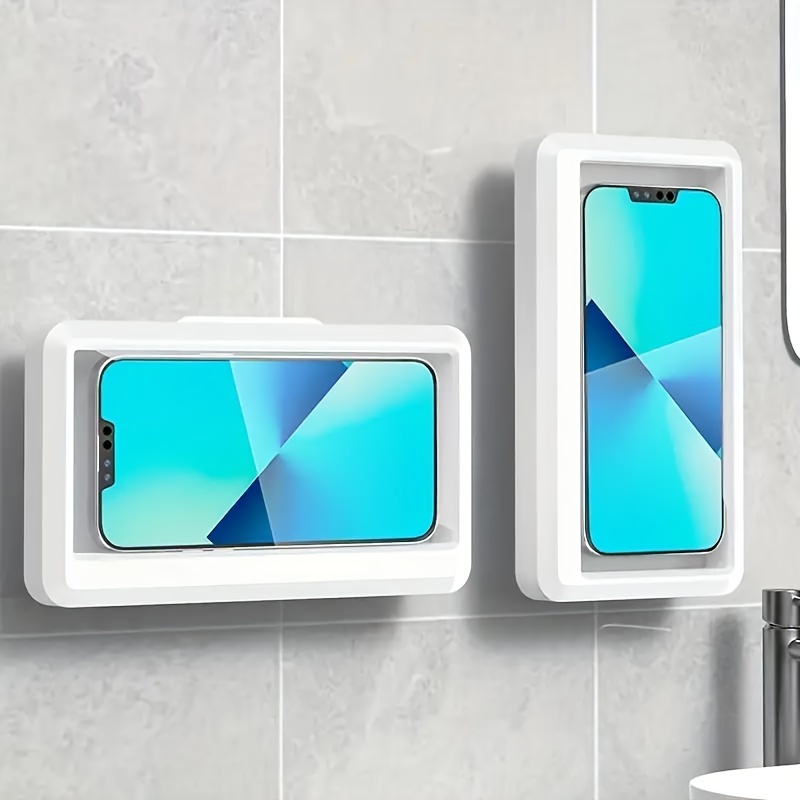 shower phone holder 360 rotating touch sensitive phone holder bathroom wall mounted phone holder and anti fog shell suitable for 6 8 inch bathtub kitchen