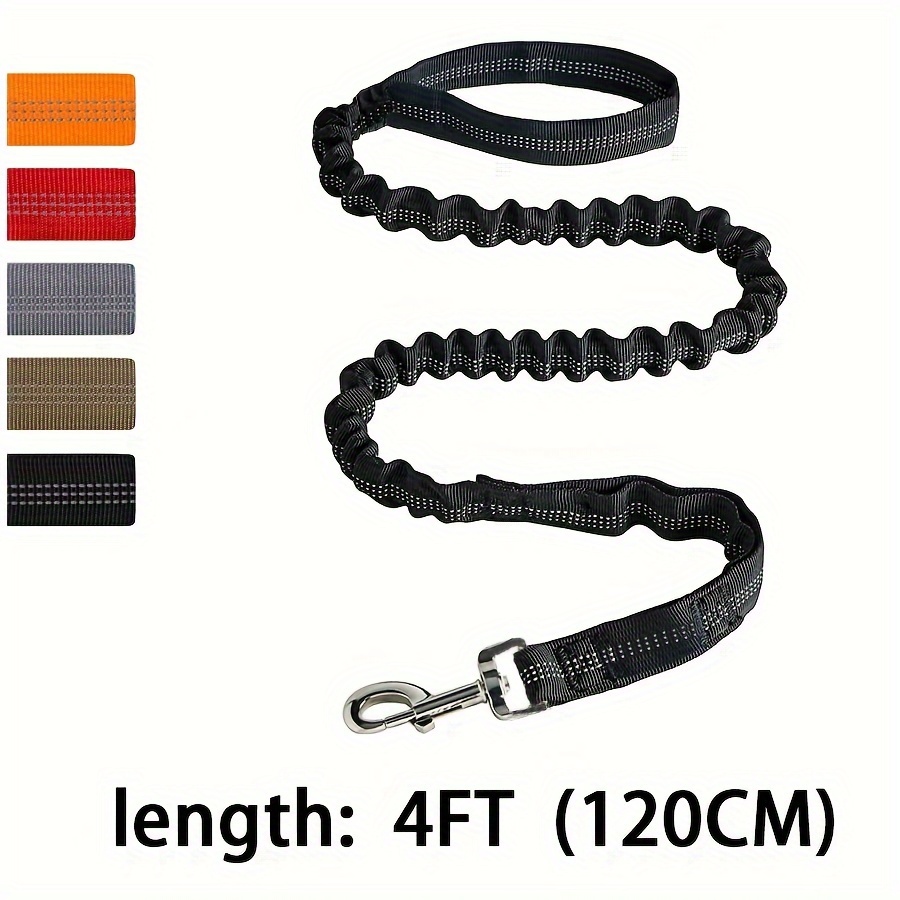 

4-foot Polyester Bungee Dog Leash For Medium To Large Breeds - Heavy Duty, Shock Absorbing, No Pull Training Leash With Dual Handles For Better Control, Reflective Stitching For Night Visibility