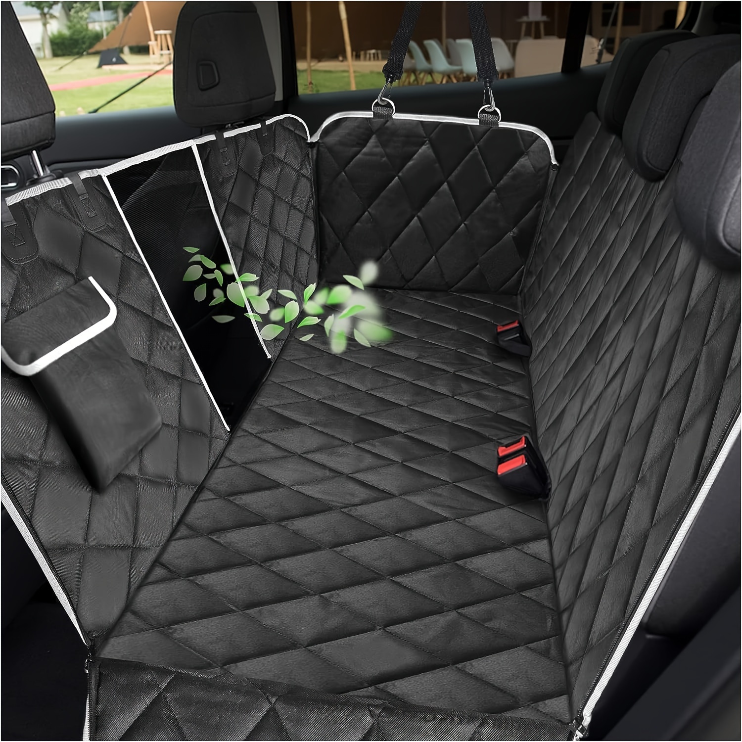 

Waterproof Dog Car Seat Cover With Mesh Visual Window And Storage Pockets, Durable Scratch-resistant Non-slip Pet Hammock, Universal Fit For Cars, Trucks, And Suvs