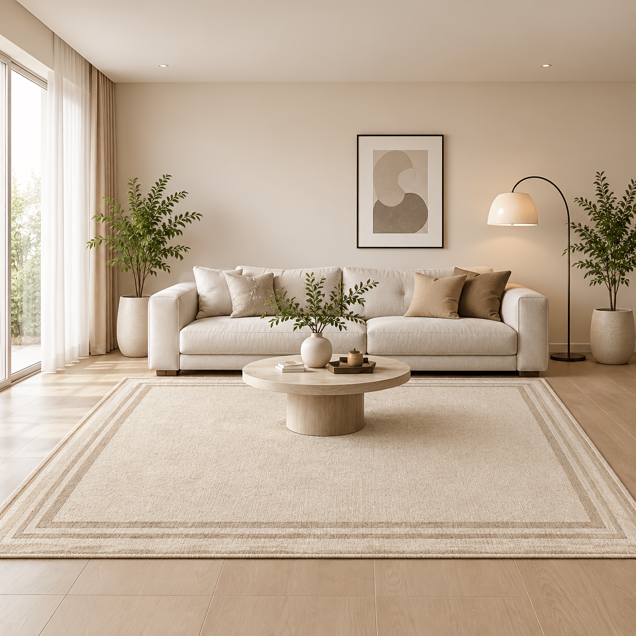 TEMU 1pc Suitable For Living Room & Bedroom Rug - Shengming Brand Modern Nordic Minimalist With Double-border Geometric Low-pile, Beige Suitable For