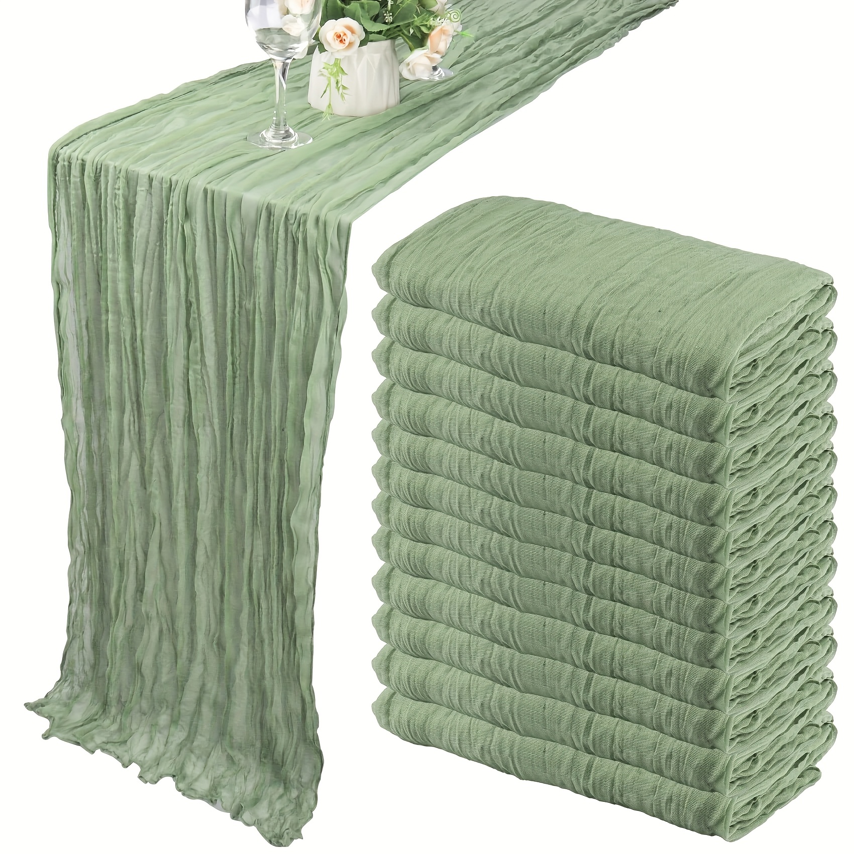 TEMU 30pcs Sage Green Cheesecloth Table Runner (6 Feet), Rustic Tulle Cheesecloth Table Runner For Wedding, Bridal Shower, Baby Shower And Party