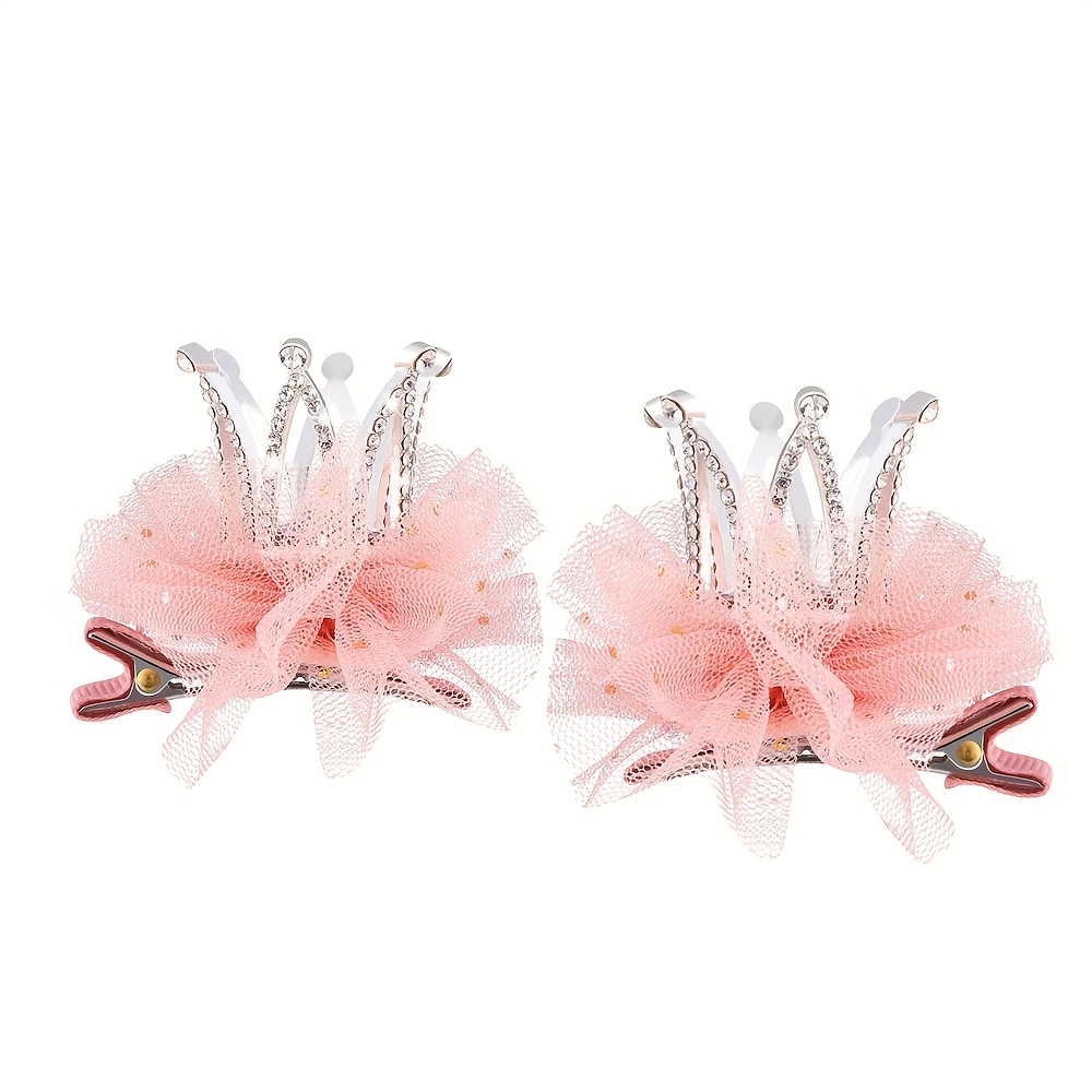 

2pcs Clips With Rhinestones - Handmade Tulle Mesh Tiara Pins For Women And Girls, Parties & Gifts