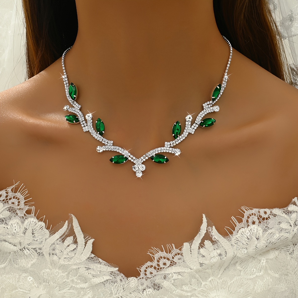 TEMU Geometric Shaped Bridal Women's Necklace Set, Sexy Jewelry Set Suitable For High-end Evening Gowns, High-end Dinners, And Parties