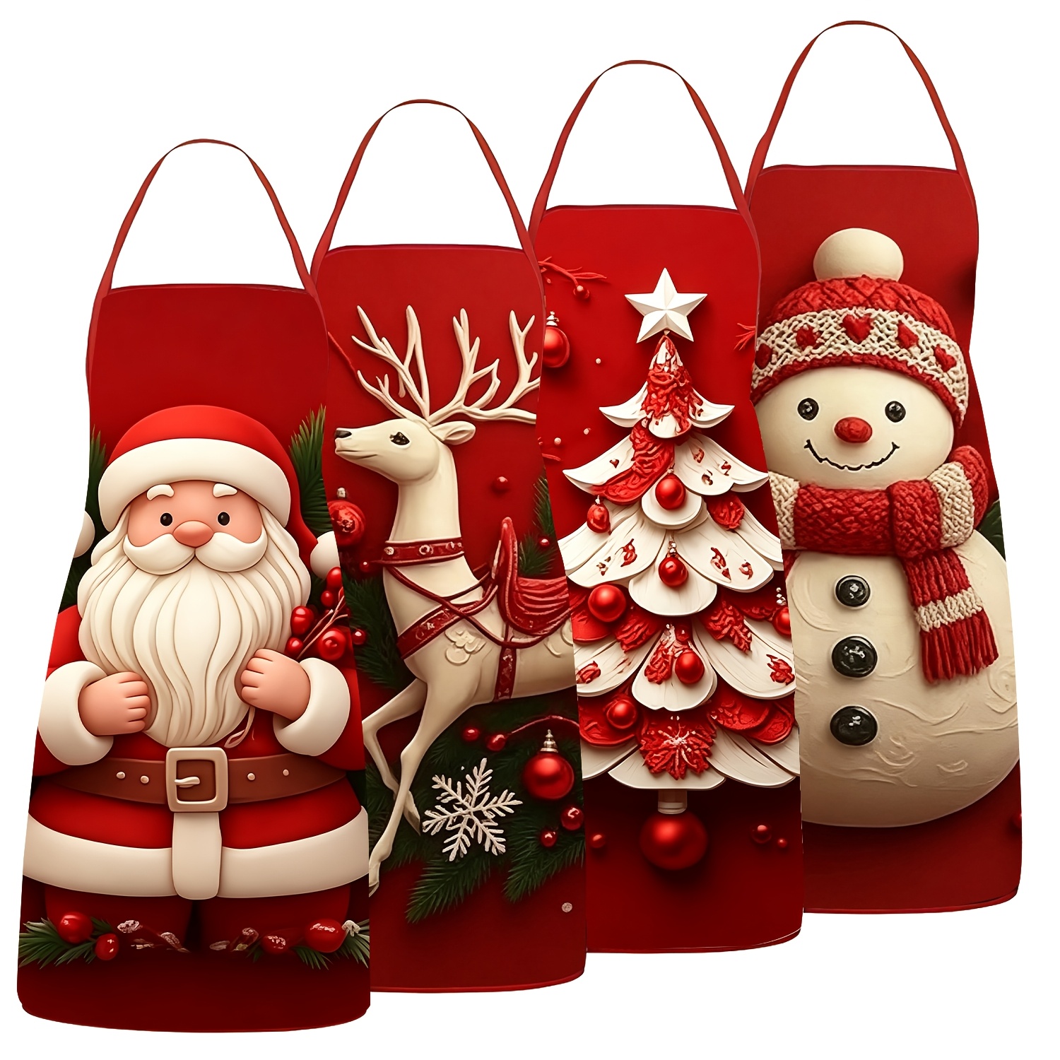 TEMU 4 Christmas Themed Aprons, 20.5x28.3 Inches, Christmas Tree And Santa Claus, Reindeer And Snowman Decorative Aprons, Men's And Women's Universal