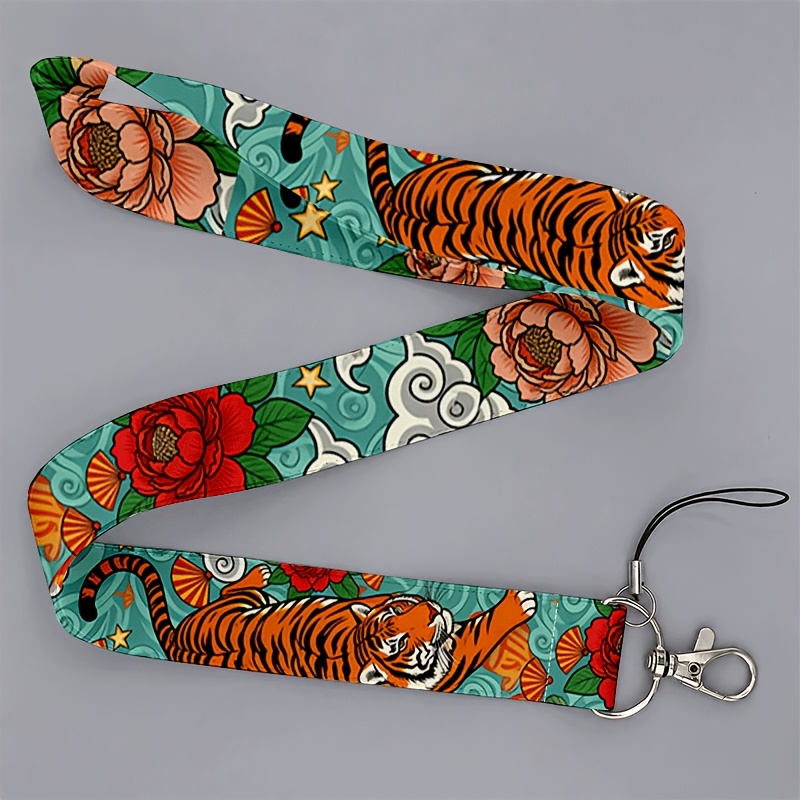 TEMU Cordino 2D sia per che per donne che vanno a lavoro o a scuola, con stampa vintage di tigre e peonia in stile cinese, per telefoni, chiavi e