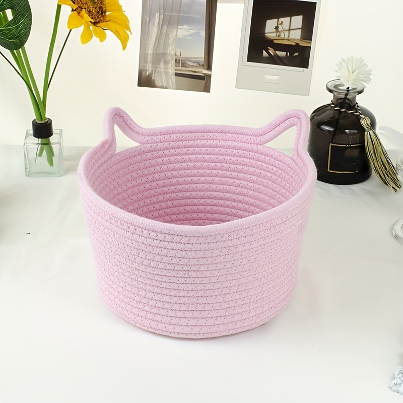 

1 Cat Ear Shaped Hand Woven Storage Basket - Organizing Desks, Living Rooms, Bedrooms, And Offices - Keys, Snacks, Cosmetics And Supplies, Shelf Baskets