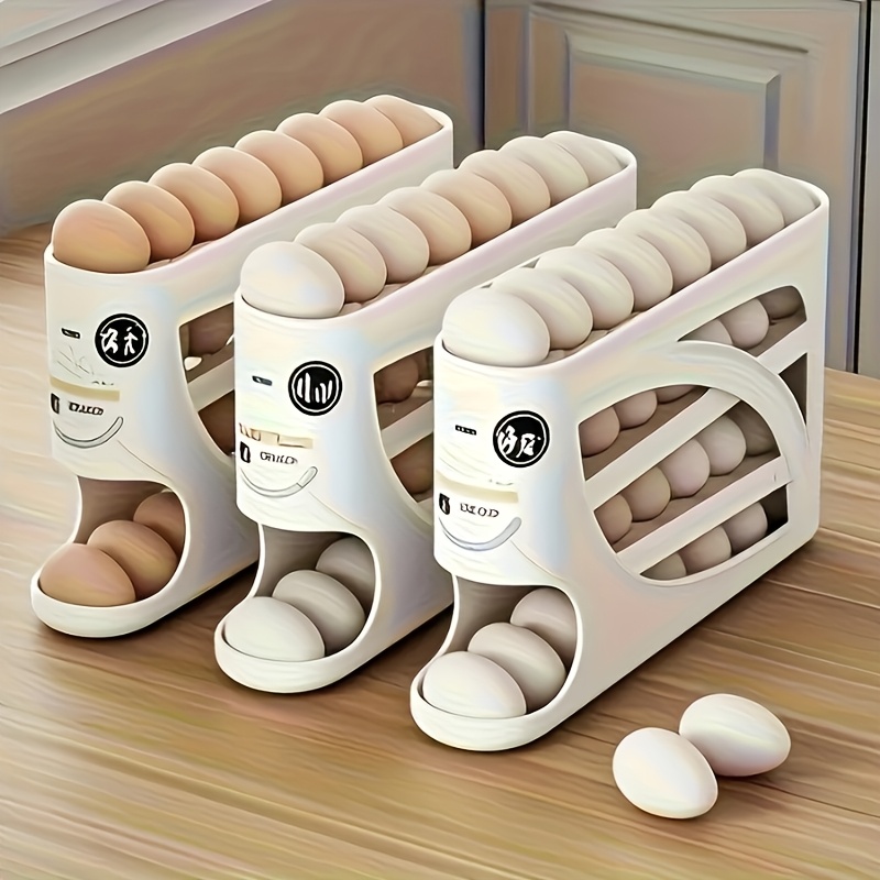 TEMU 1pc Refrigerator Rolling Filling Egg Rack Automatically Slide Down Effortless And Space Saving Multi Layer Mouth Automatic Egg Roller, Large