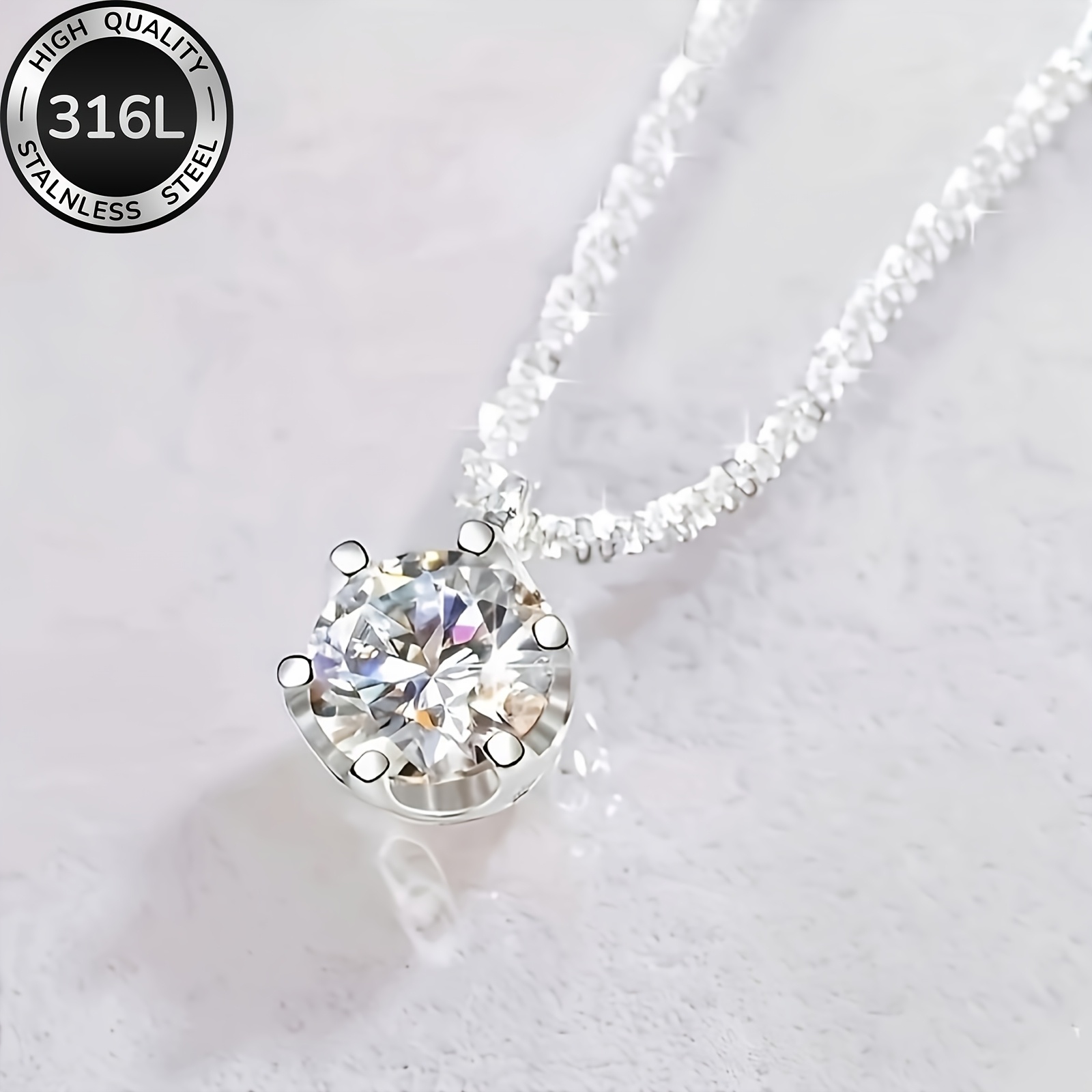 1pc Elegant and Shiny 316L Stainless Steel Women's Necklace, Wedding Eternity Necklace, Inlaid with Synthetic Cubic 3A Zirconia, Durable Hypoallergenic Design, Suitable for Daily Wear, Banquets, Weddings, Christmas Gifts, Valentine's Day Luxury