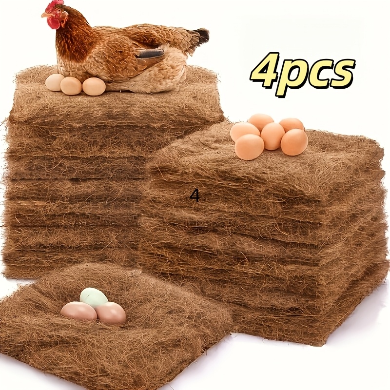 TEMU 4pcs Chicken Coop Mat Set - Artificial Turf Pads, Washable And Durable, Suitable For Indoor And Outdoor Use, Bed For Chickens And Pets, Natural