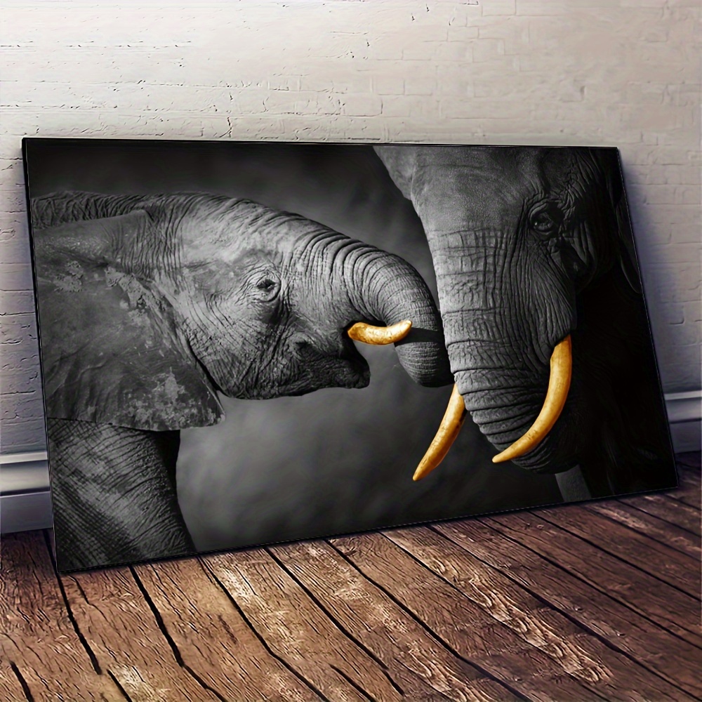 

Frameless Elephant Wall Art Canvas Print, Abstract Modern Home Decor Poster, 31.5 X 47.2 Inches, Black And White Animal Canvas Artwork For Living Room And Bedroom