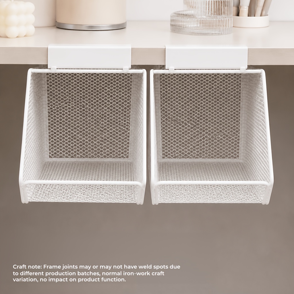 TEMU Standing Shelf Under-counter Hanging Metal Mesh Storage Basket, Bathroom Sink Hanging Basket, Rust-proof Drainage Design, Skincare And Hair