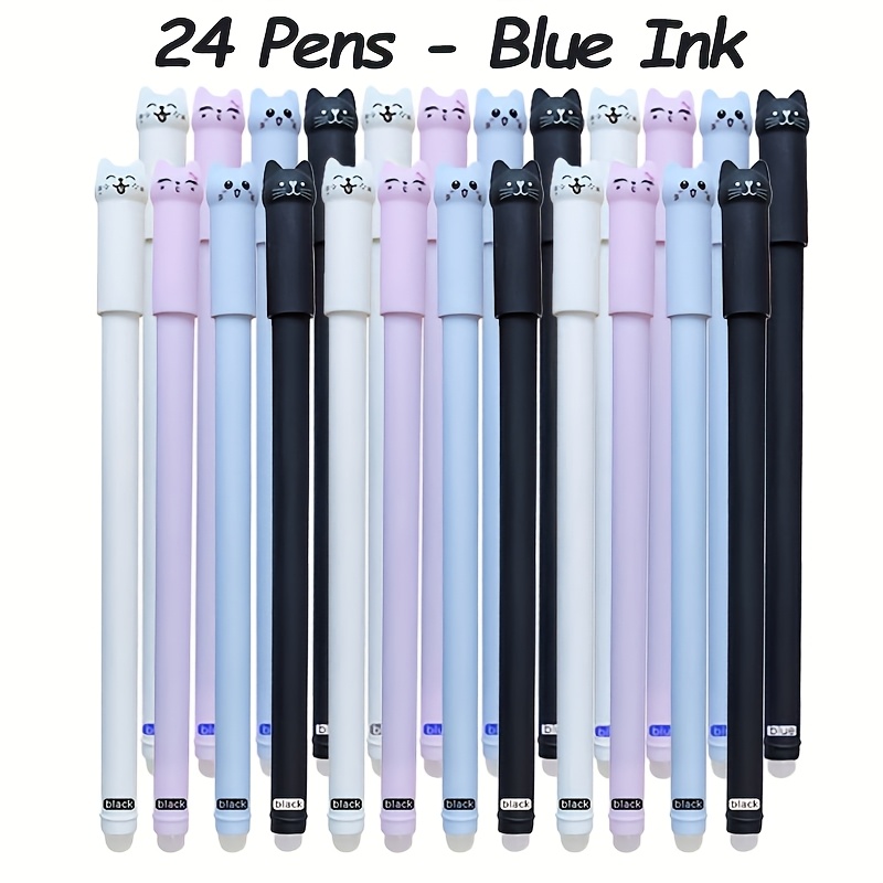 Image of 24pcs/set Of Cat Erasable Pens Magic Erasable Pen Cores Blue And Black Erasable Neutral Pens With Better Office Signature Stationery Supplies