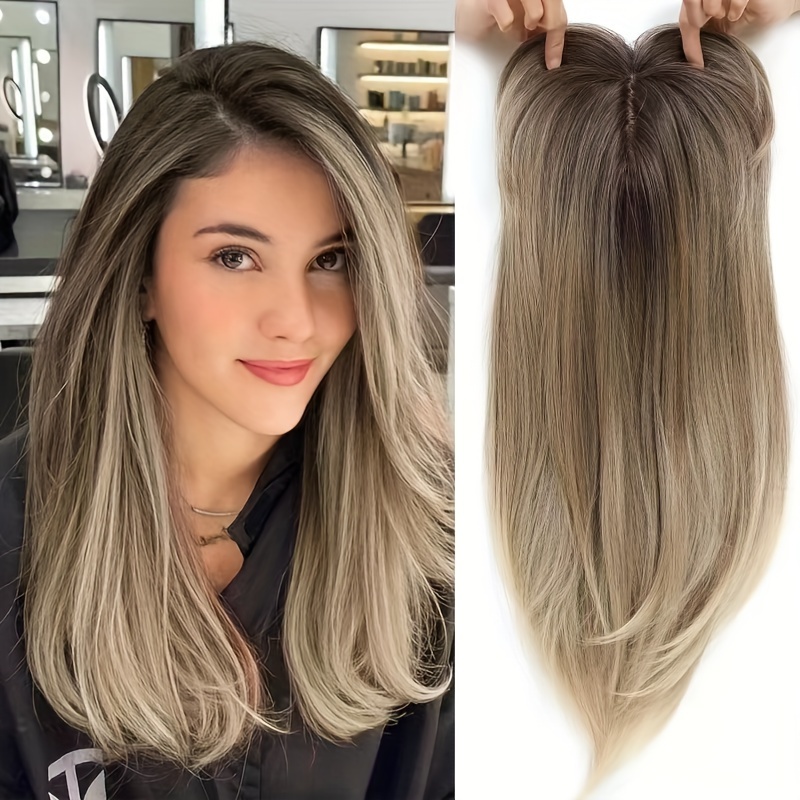 

Elegant Straight Hair Topper For Women - 22 Inch Layered Ombre Blonde With - Synthetic Wiglet For Thinning Hair - , , Suitable For All