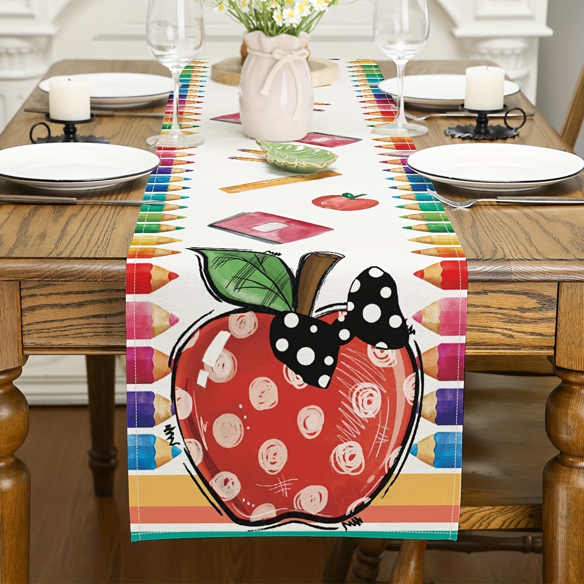 

1pc, Back To School Decorations, Colorful Crayons Table Runners, Back To School Table Runner For Indoor Outdoor Classroom Decor Dining Table Party Decorations