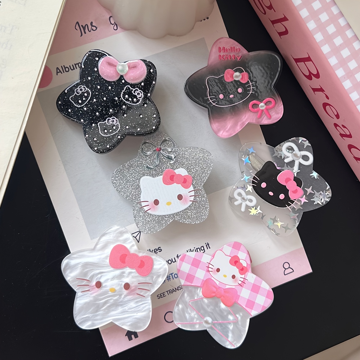 

6pcs Set Sanrio Hello Kitty Y2k Style Hair Accessories, Cute Cartoon Clips, Acrylic Bow & Star Hairpins, Side Clamps For Bangs And Decoration