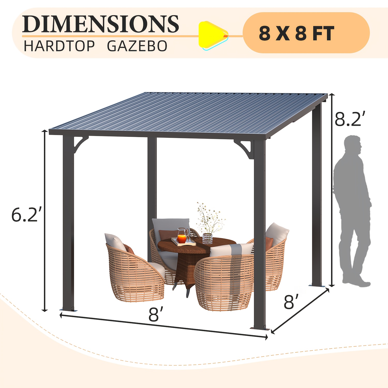 TEMU YODOLLA Pergola Gazebo en Acier Galvanisé Renforcé - Toit Fixe Murale avec Couverture, Inclinable Résistante au Vent jusqu'à 70 MPH, Montage