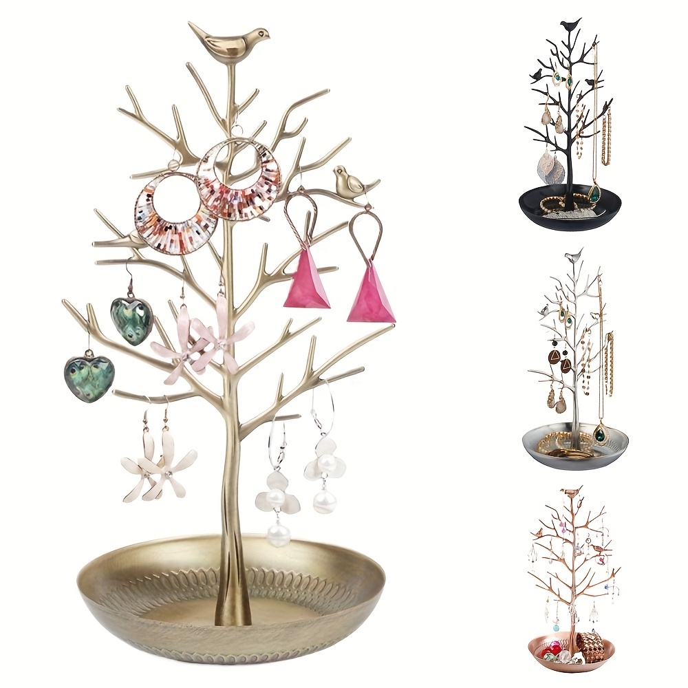 branch jewellery stand with metal tray   stand display earring necklace holder organizer rack tower colour luxury tree tower hanging storage pieces for rings earrings necklaces bracelets suitable for living room bathroom office etc